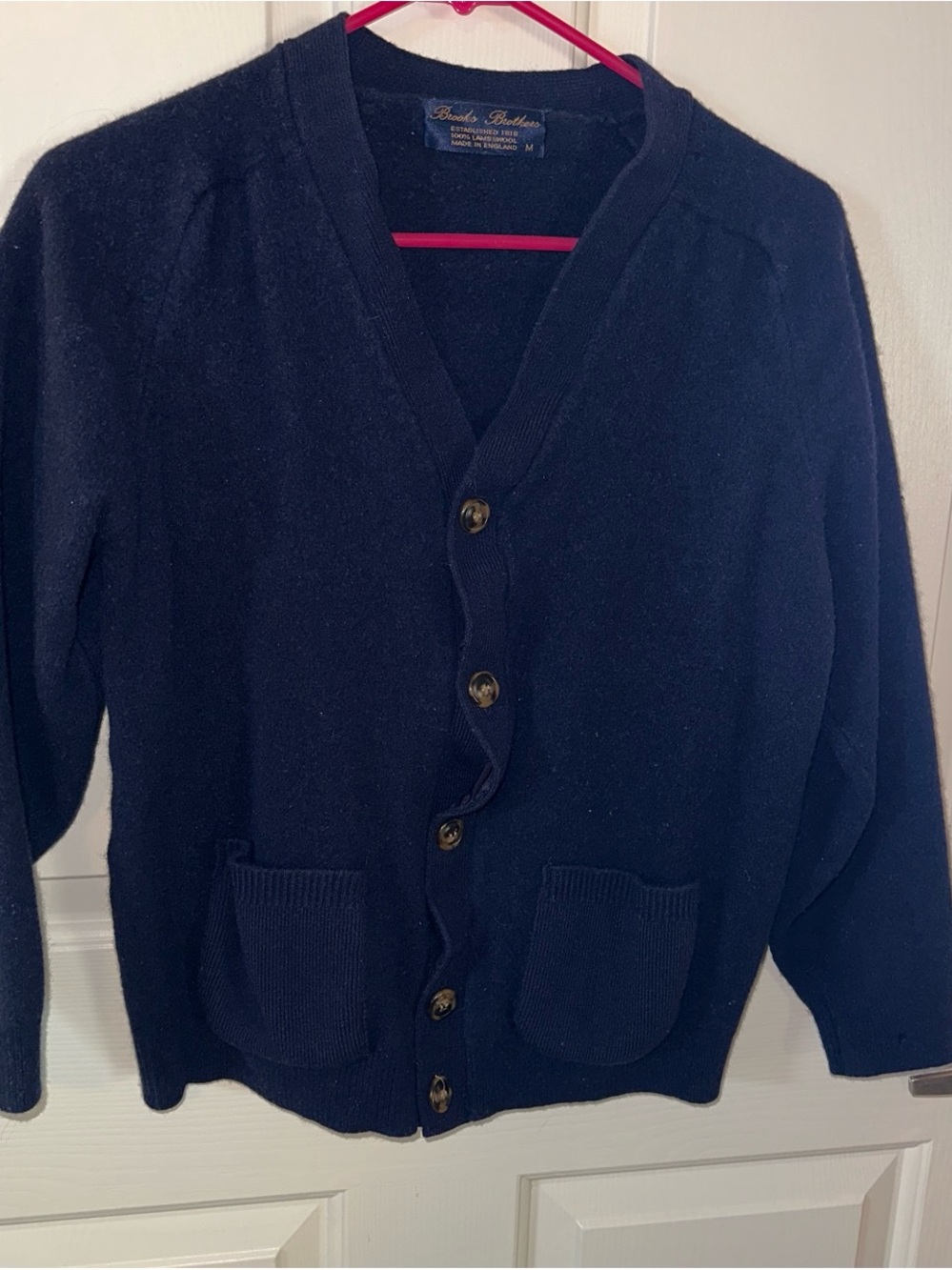 Brooks Brothers Navy Blue Wool V-Neck Button Cardigan